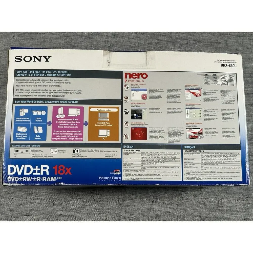 SONY Nero DRX-830U DVD/CD Rewritable Drive DVD R 18x Windows Computer Hardware